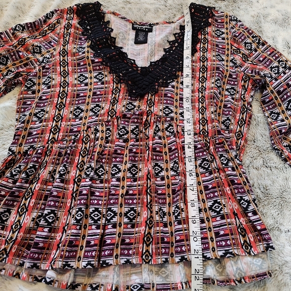 Wrangler Geometric Multicolor Patterned Black Lace V-neck Long Sleeve Top Smal - Picture 12 of 13